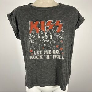 KISS Cropped Gray Graphic T-Shirt M